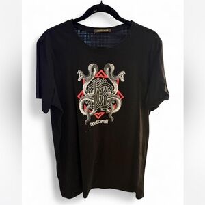 Roberto Cavalli Black Tee with Snake Design